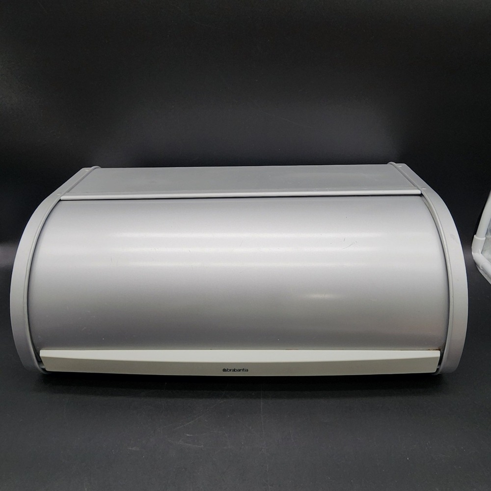Brabantia Large Silver Matte Steel Roll Top Bread Box Kitchen Countertop Storage